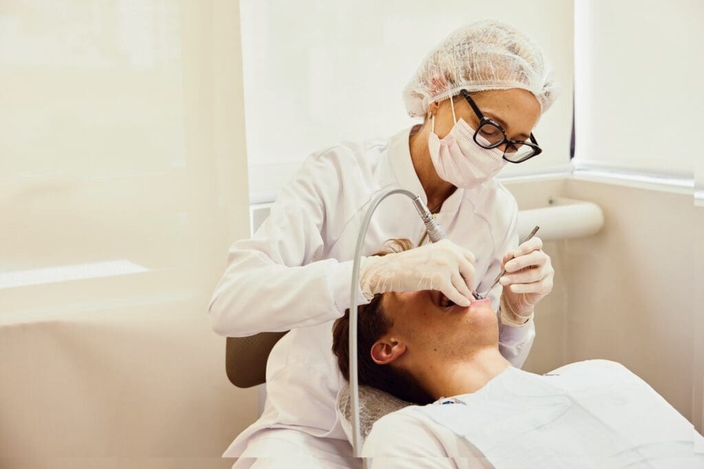 Patient receiving preventive dental care.