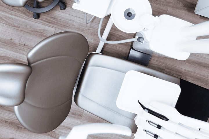 Birds eye view of an empty dental treatment chair