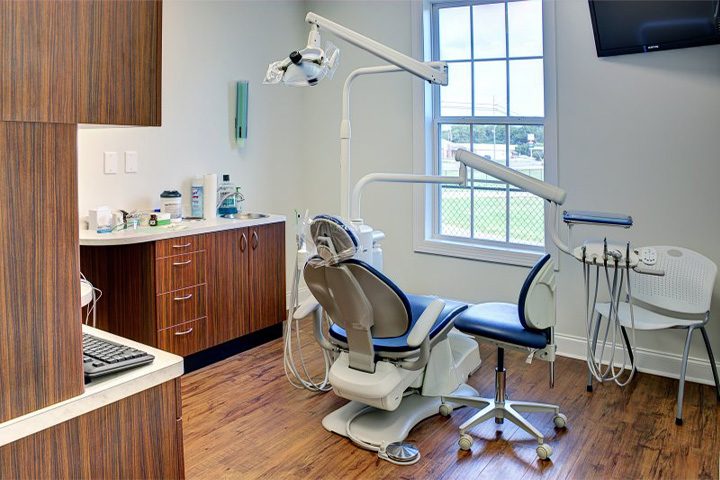 Treatment chair at dentist’s office.
